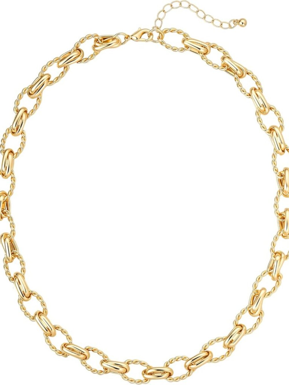 Elegant Gold Link Necklace, Twisted Rope Oval Chain, Women's Fashion Jewelry